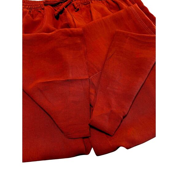 ZARA Wide-Leg Slacks Four-Pocket Burnt Orange Women’s M Elastic Tie Waist - Picture 11 of 16